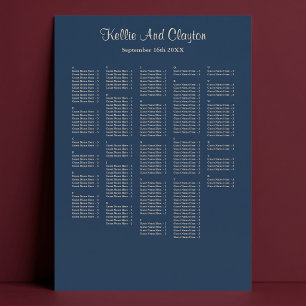 250+ Classic Blue Simple Wedding Seating Chart