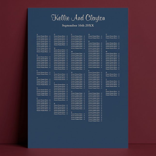 250+ Classic Blue Simple Wedding Seating Chart (Creator Uploaded)