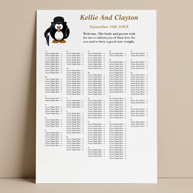 250 Funny Penguin Greeter Wedding Seating Chart (Creator Uploaded)