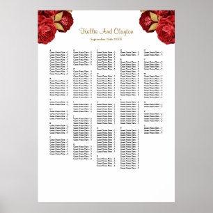 250+ Red And Gold Floral Wedding Seating Chart