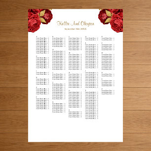250+ Red And Gold Floral Wedding Seating Chart