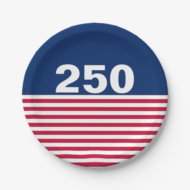250 Red White and Blue USA Anniversary Paper Plate (Front)