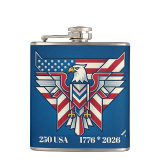 250 USA Freedom Anniversary 1776 to 2026 Eagle Art Hip Flask