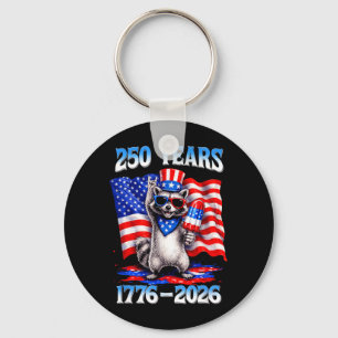 250 Year American 1776 2026 Patriotic Racoon Key Ring
