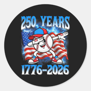 250 Years 1776 2026 250th Baseball American Flag 4 Classic Round Sticker