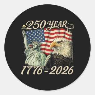 250 Years 1776 2026 250th Birthday 4th of July Classic Round Sticker