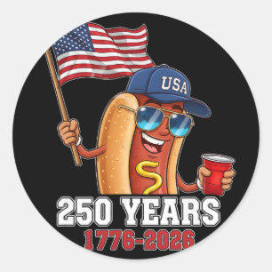 250 Years 1776-2026 250th Birthday Hotdog  Classic Round Sticker