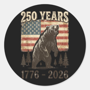 250 Years 1776-2026 Aamerican Flag Gly Bear 4th Of Classic Round Sticker