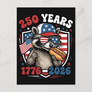 250 years 1776 2026 patriotic racoon usa independ holiday postcard