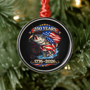 250 Years 1776-2026 Trout Fishing Metal Tree Decoration