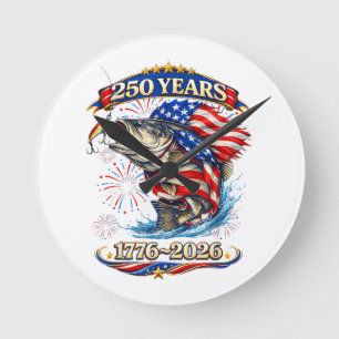 250 Years 1776-2026 Trout Fishing Round Clock