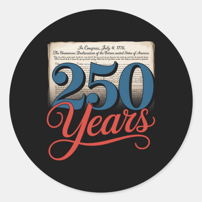 250 Years 1776 Declaration Of Independence Usa Gif Classic Round Sticker (Front)