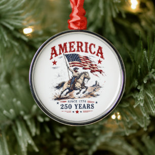 250 Years America 1776 2026 Patriotic Cowboy Metal Tree Decoration
