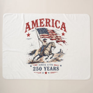 250 Years America 1776 2026 Patriotic Cowboy Sherpa Blanket