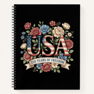 250 Years America Anniversary Flowers USA 250th Bi Notebook