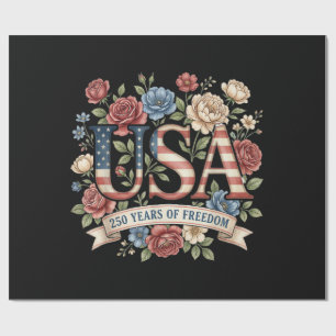 250 Years America Anniversary Flowers USA 250th Bi Wrapping Paper