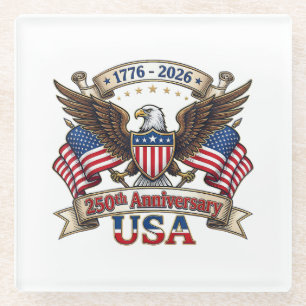 250 Years American 250th 4th of July Anniversary 1 Glass Coaster