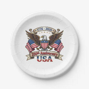 250 Years American 250th 4th of July Anniversary 1 Paper Plate