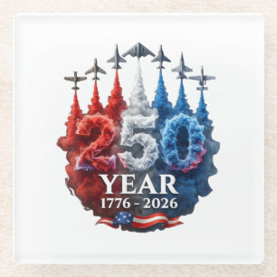 250 Years American 250th USA Patriotic 4th of July Glass Coaster