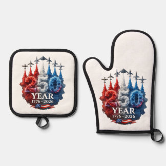 250 Years American 250th USA Patriotic 4th of July Oven Mitt & Pot Holder Set