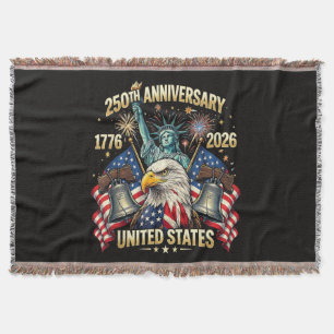 250 Years American Anniversary 1776-2026 USA Flag Throw Blanket