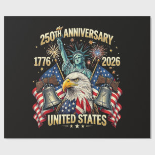 250 Years American Anniversary 1776-2026 USA Flag Wrapping Paper