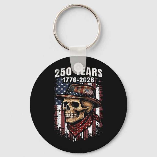 250 Years American Skull Skeleton Patriotic Key Ring (Front)