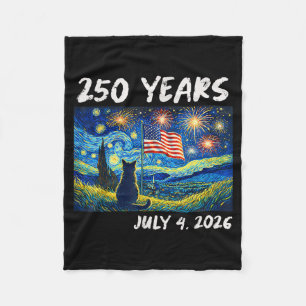 250 Years Cat Starry Night 4th of July 250th Fleece Blanket