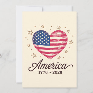 250 Years Flag Heart 1776 2026 250th 4th Of July Invitation