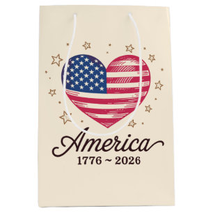 250 Years Flag Heart 1776 2026 250th 4th Of July Medium Gift Bag
