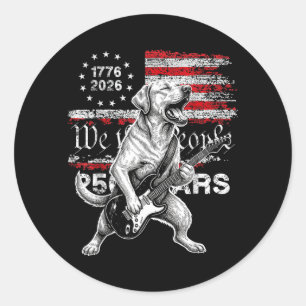 250 Years Flag Labrador Playing Guitar - Funny Classic Round Sticker