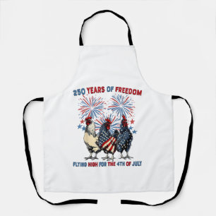 250 Years Funny Chickens Flying High Fireworks 4th Apron