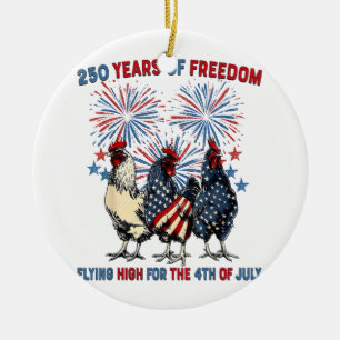 250 Years Funny Chickens Flying High Fireworks 4th Ceramic Tree Decoration
