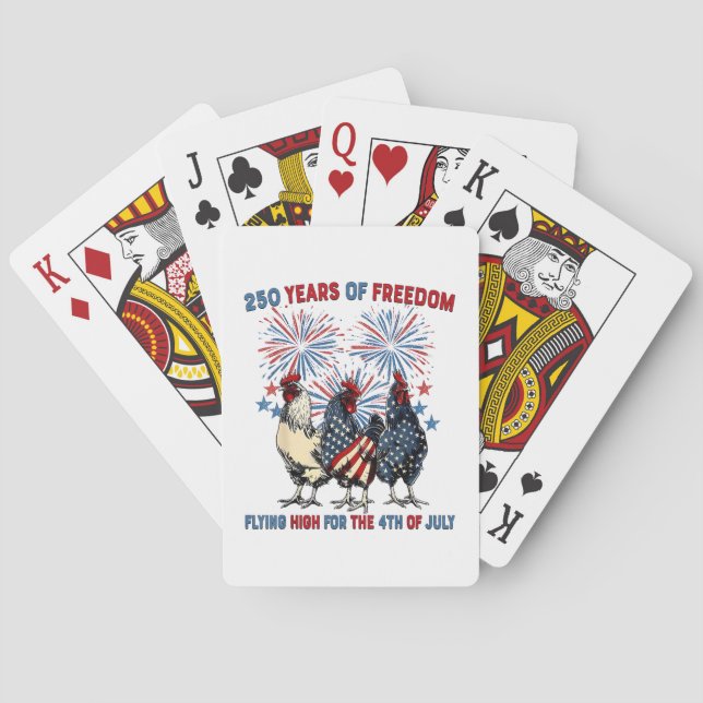 250 Years Funny Chickens Flying High Fireworks 4th Playing Cards (Back)