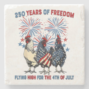 250 Years Funny Chickens Flying High Fireworks 4th Stone Coaster