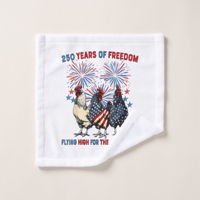 250 Years Funny Chickens Flying High Fireworks 4th Wash Cloth (Wash Cloth)