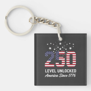 250 Years Level Unlocked America 1776 Patriotic Key Ring