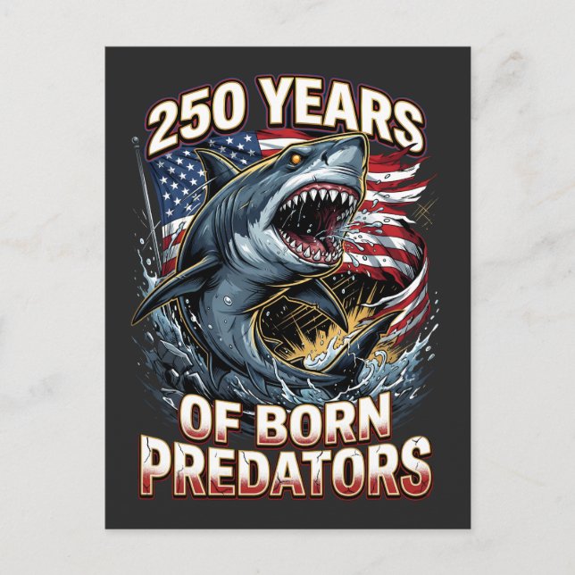 250 Years of Born Predators Shark Art Postcard (Front)