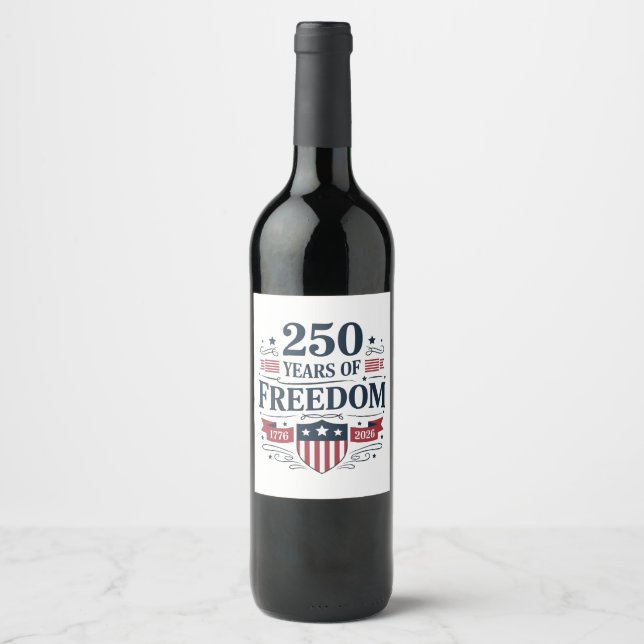 250 Years Of Freedom 1776 2026 250th 4th Of July Wine Label (Front)
