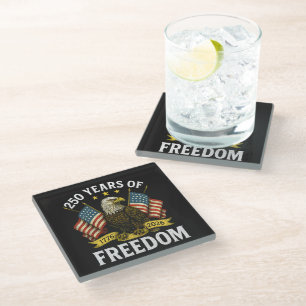250 years of freedom 1776 2026 bald eagle glass coaster