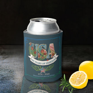 250 Years of Freedom Elegant Patriotic Blue Can Cooler