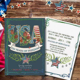 250 Years of Freedom Elegant Patriotic Blue Invitation