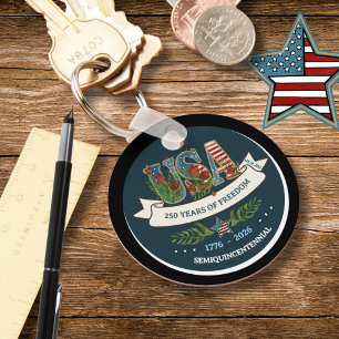 250 Years of Freedom Elegant Patriotic Blue Key Ring