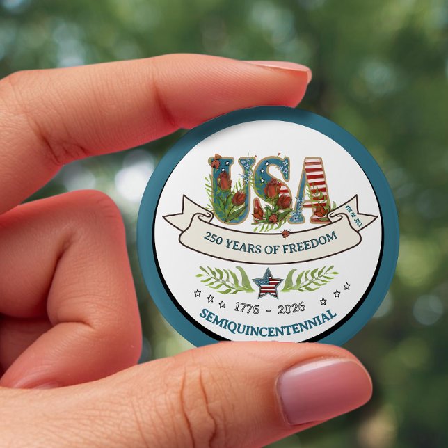 250 Years of Freedom Elegant Patriotic White Blue 7.5 Cm Round Badge (250 Years of Freedom Elegant Patriotic White Blue Button)