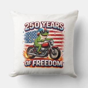 250 Years Of Freedom Patriotic Frog Biker USA Cushion