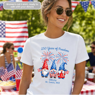 250 Years of Freedom Patriotic Gnomes Womens T-Shirt
