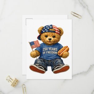 250 Years Of Freedom Teddy Bear Invitation Postcard