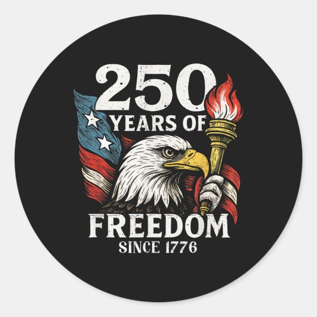 250 Years Of Freedom Usa Bald Eagle America Flag 4 Classic Round Sticker (Front)