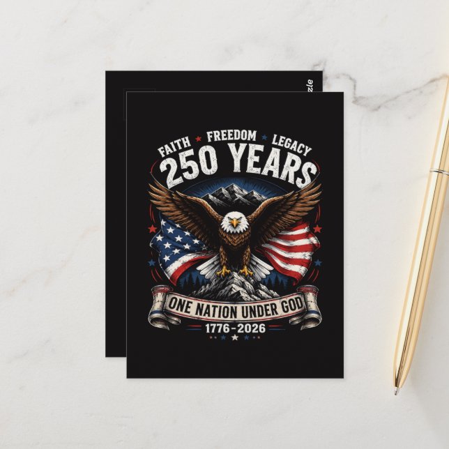 250 Years One Nation Under God Eagle Postcard (Front/Back In Situ)