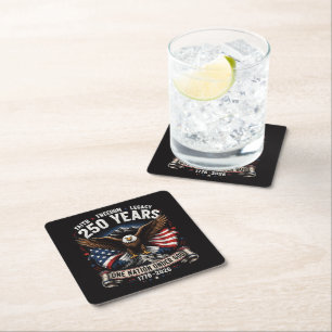 250 Years One Nation Under God Eagle Square Paper Coaster